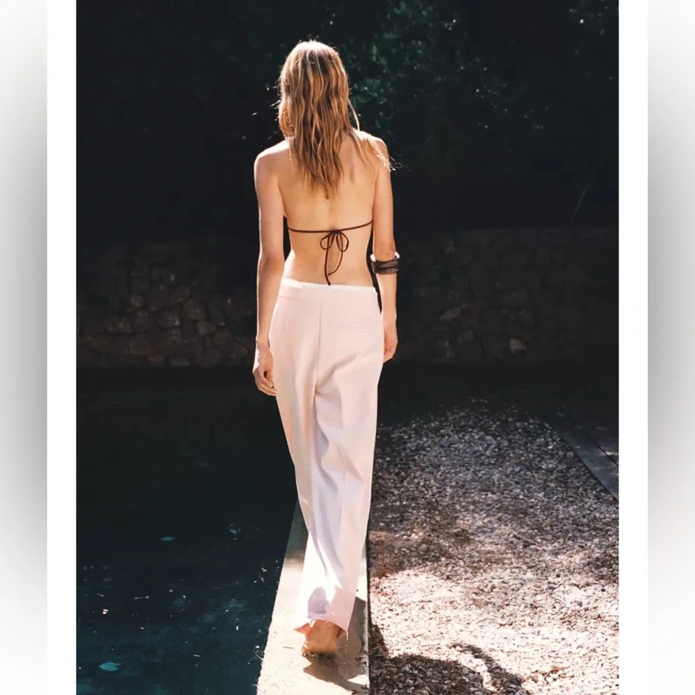 Zara DOUBLE WAIST WIDE LEG PANTS - Picture 4 of 13